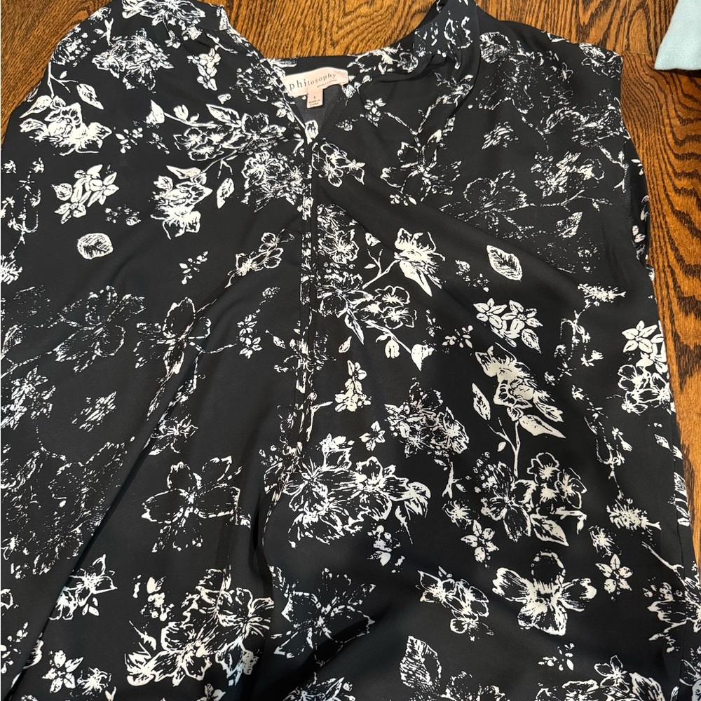 Philosophy Black and White Floral Blouse